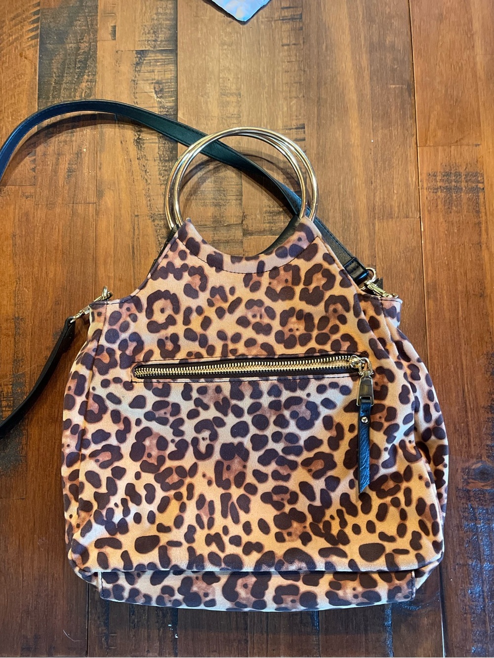 INC International Concepts Leopard Print Shoulder Bag with Gold Ring Handles